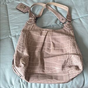 Authentic Coach Croc-Embossed light gray Shoulder Bag